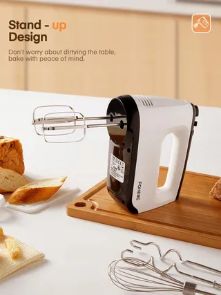 FOHERE Handmixer 400W 6 Snelheden Turbo Stil Wit Staal — miniatuur 6