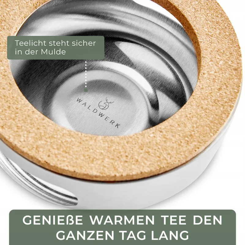 WALDWERK Theepot met Warmhouder 1,1L Roestvrij Staal 304 — foto 3