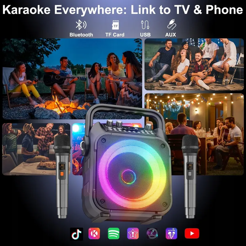 SINGINGMATE Draagbare Bluetooth Karaoke Speaker Microfoons LED — foto 6