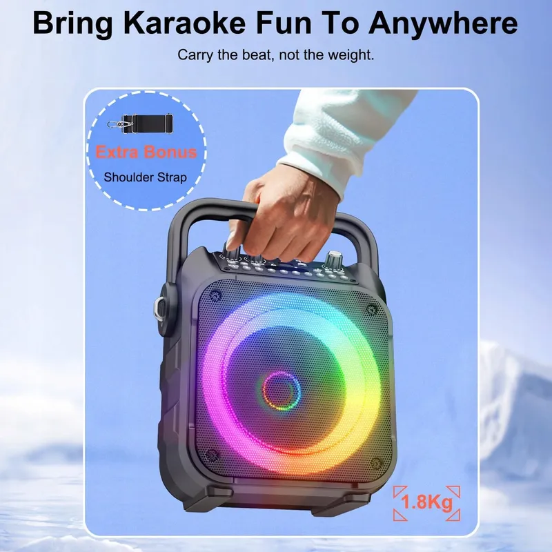 SINGINGMATE Draagbare Bluetooth Karaoke Speaker Microfoons LED — foto 7