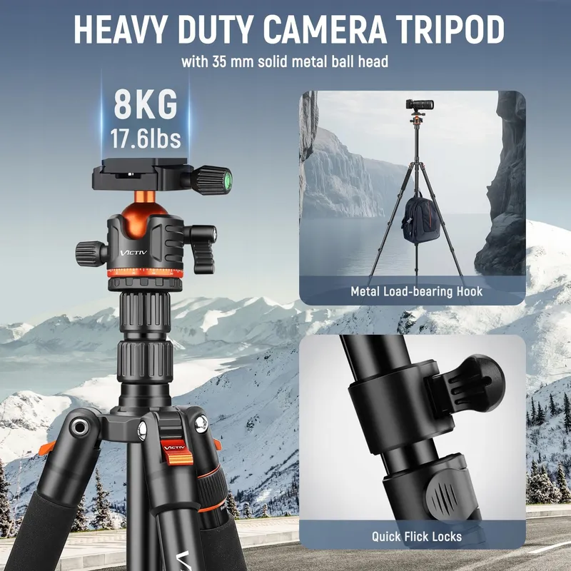 VICTIV Camerastatief 198cm Aluminium Reisstatief DSLR iPhone — foto 6