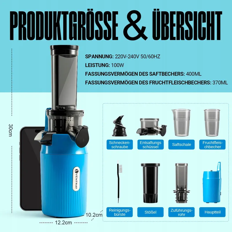 VENTRAY Ginnie Slow Juicer 100W Hemelsblauw — foto 8