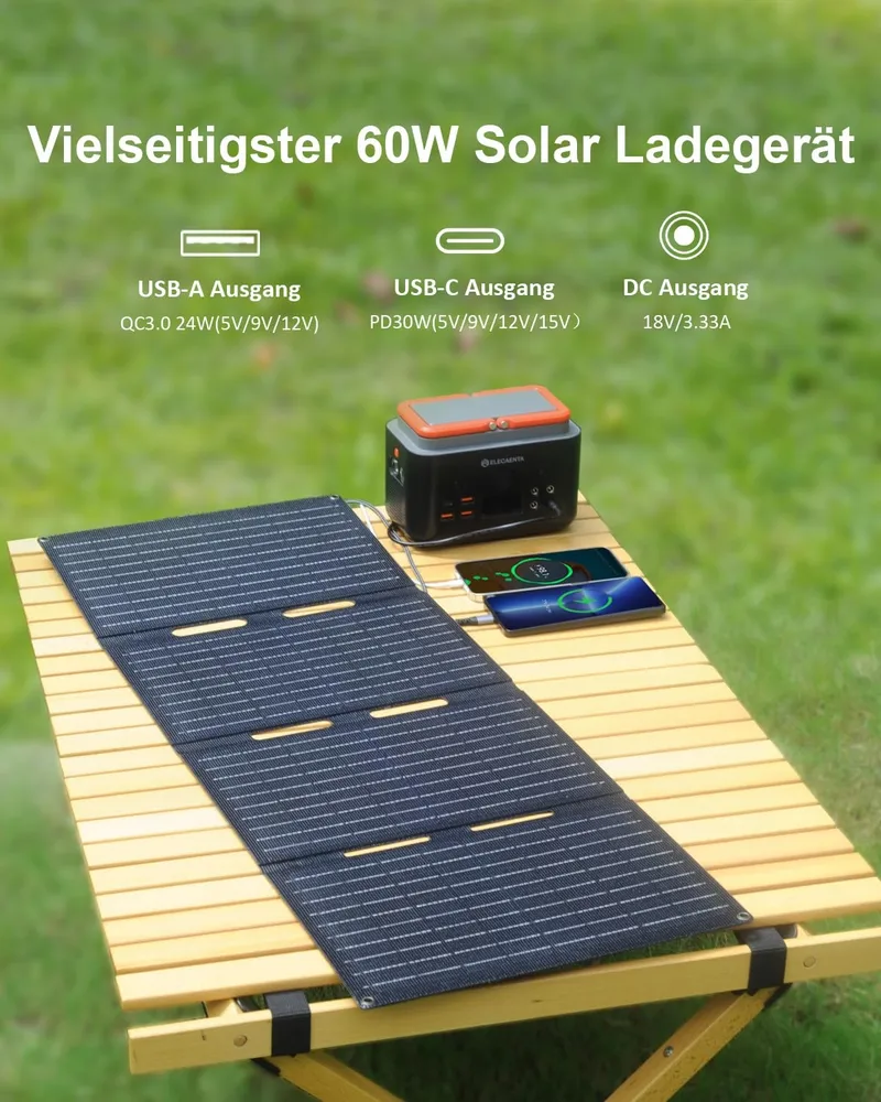 ELECAENTA 60W Draagbare Zonneoplader Opvouwbaar IP68 — foto 2