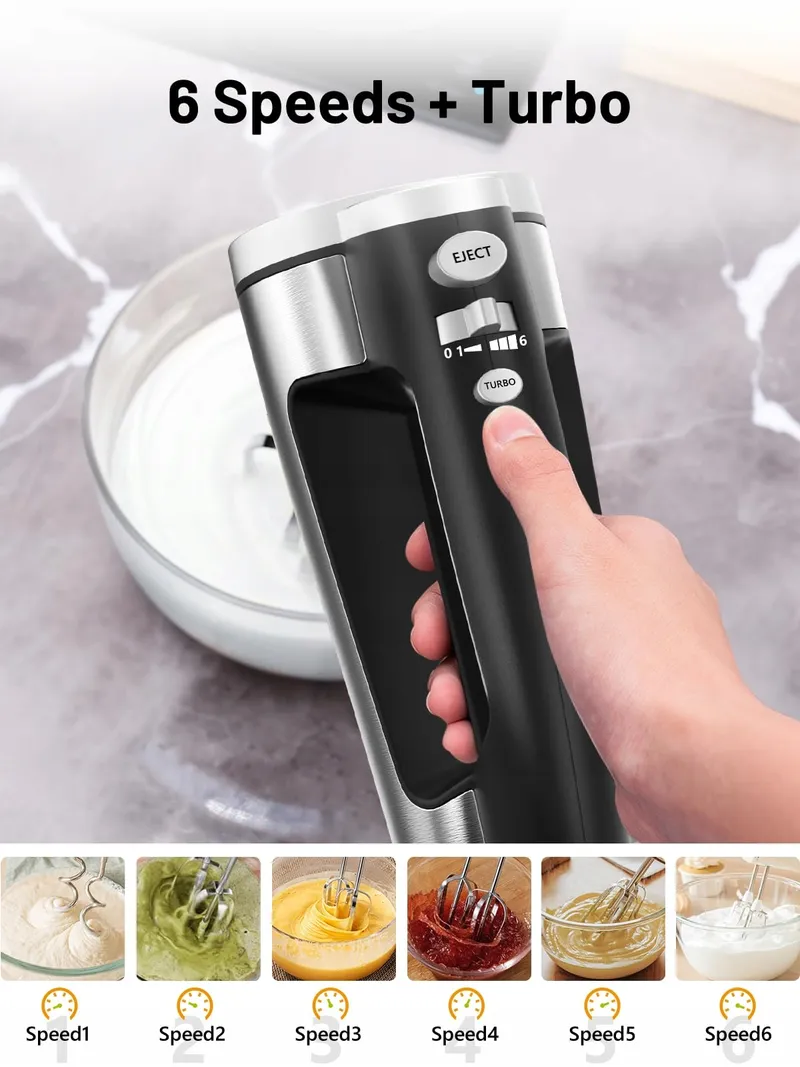 VINATO Handmixer 300W 6 Snelheden 2 Gardes en Deeghaken — foto 2