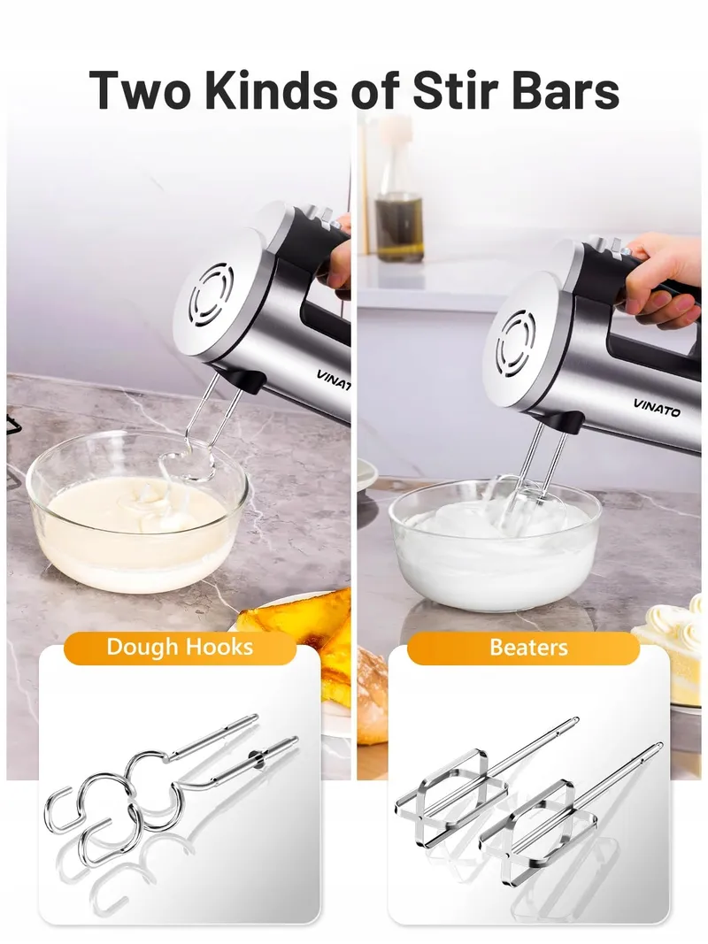 VINATO Handmixer 300W 6 Snelheden 2 Gardes en Deeghaken — foto 3