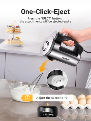 VINATO Handmixer 300W 6 Snelheden 2 Gardes en Deeghaken — miniatuur 4