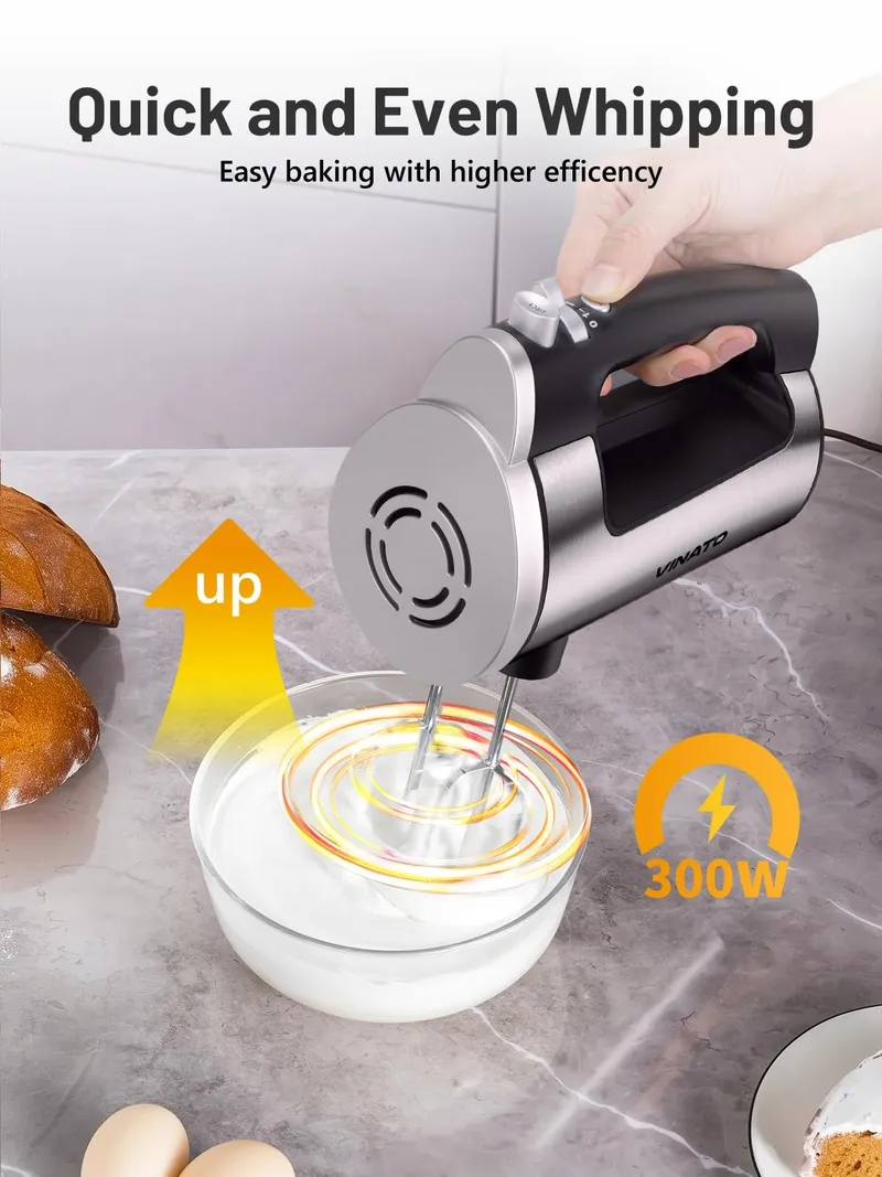 VINATO Handmixer 300W 6 Snelheden 2 Gardes en Deeghaken — foto 5