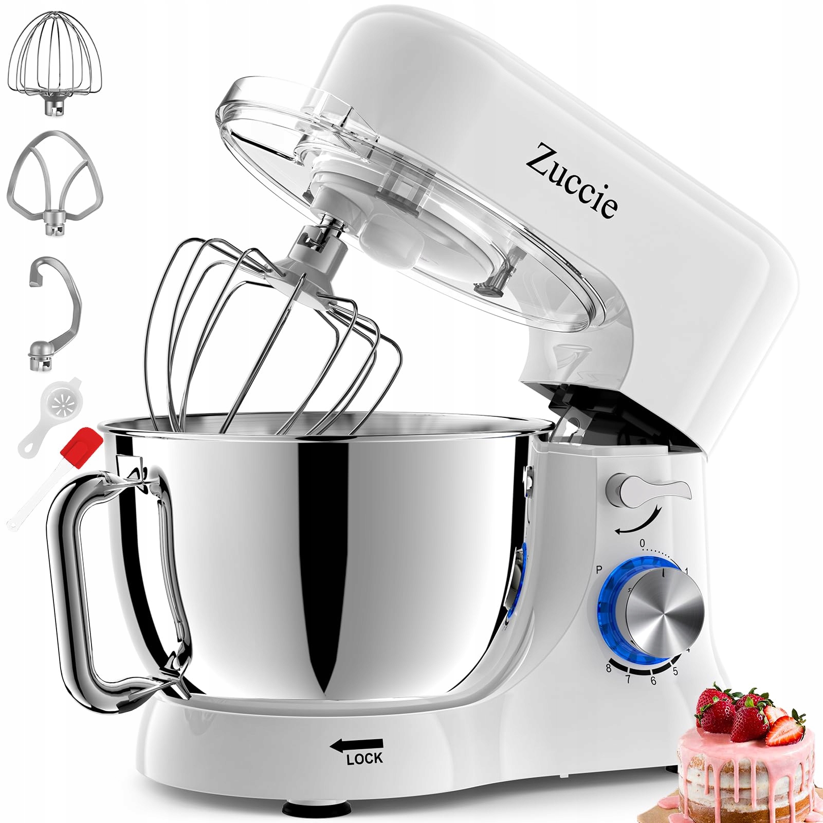 ZUCCIE Keukenmachine 5L Stil Mixer 3 Gereedschappen Spatbescherming