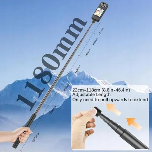 UNSTINCER Autohouder Selfiestick 118cm voor Insta360 GoPro Akaso — foto 4