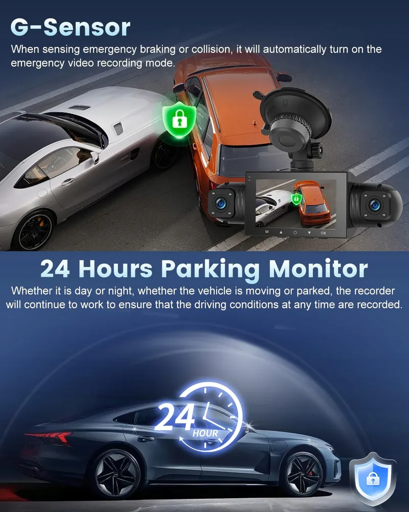 NHOPEEW Dashcam 4-Kanaals 1080P 360° 3" Scherm G-Sensor 64GB — foto 4