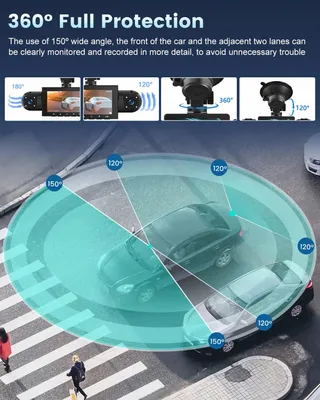 NHOPEEW Dashcam 4-Kanaals 1080P 360° 3" Scherm G-Sensor 64GB — miniatuur 2