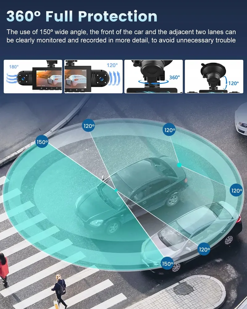 NHOPEEW Dashcam 4-Kanaals 1080P 360° 3" Scherm G-Sensor 64GB — foto 2