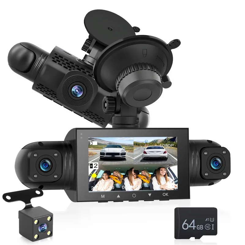 NHOPEEW Dashcam 4-Kanaals 1080P 360° 3" Scherm G-Sensor 64GB — foto 1