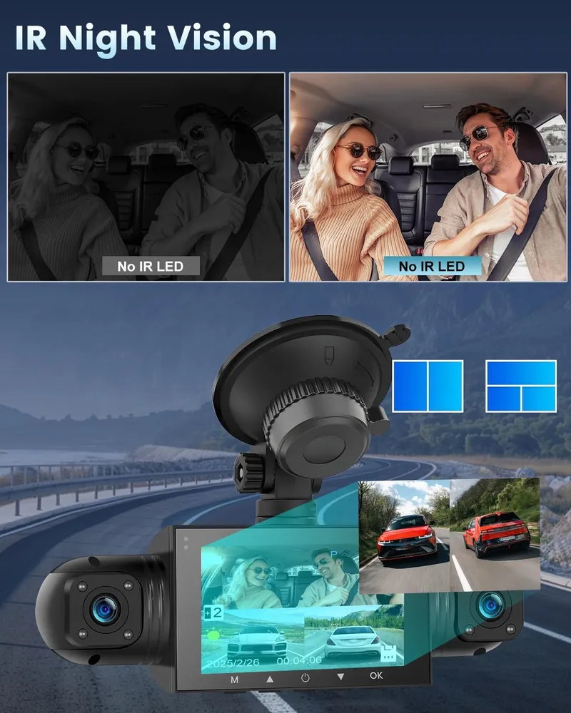 NHOPEEW Dashcam 4-Kanaals 1080P 360° 3" Scherm G-Sensor 64GB — foto 6