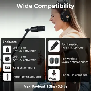 SMALLRIG Microfoonarm 360° Hydraulisch Podcast Streaming — miniatuur 6