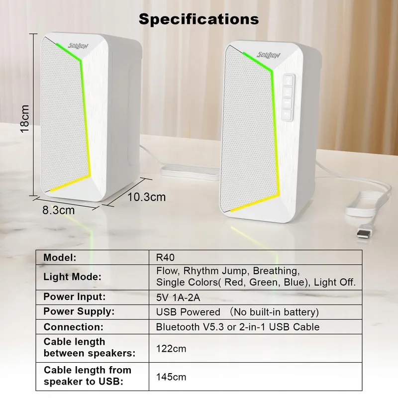 SOULION R40 Computerluidsprekers USB Bluetooth 5.3 Laptop Tablet — foto 6