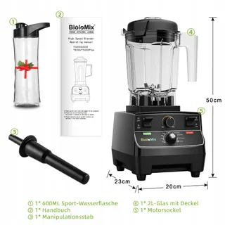 BIOLOMIX Krachtige Blender 2200W 2L 600ml BPA-Vrij Zelfreinigend — miniatuur 5