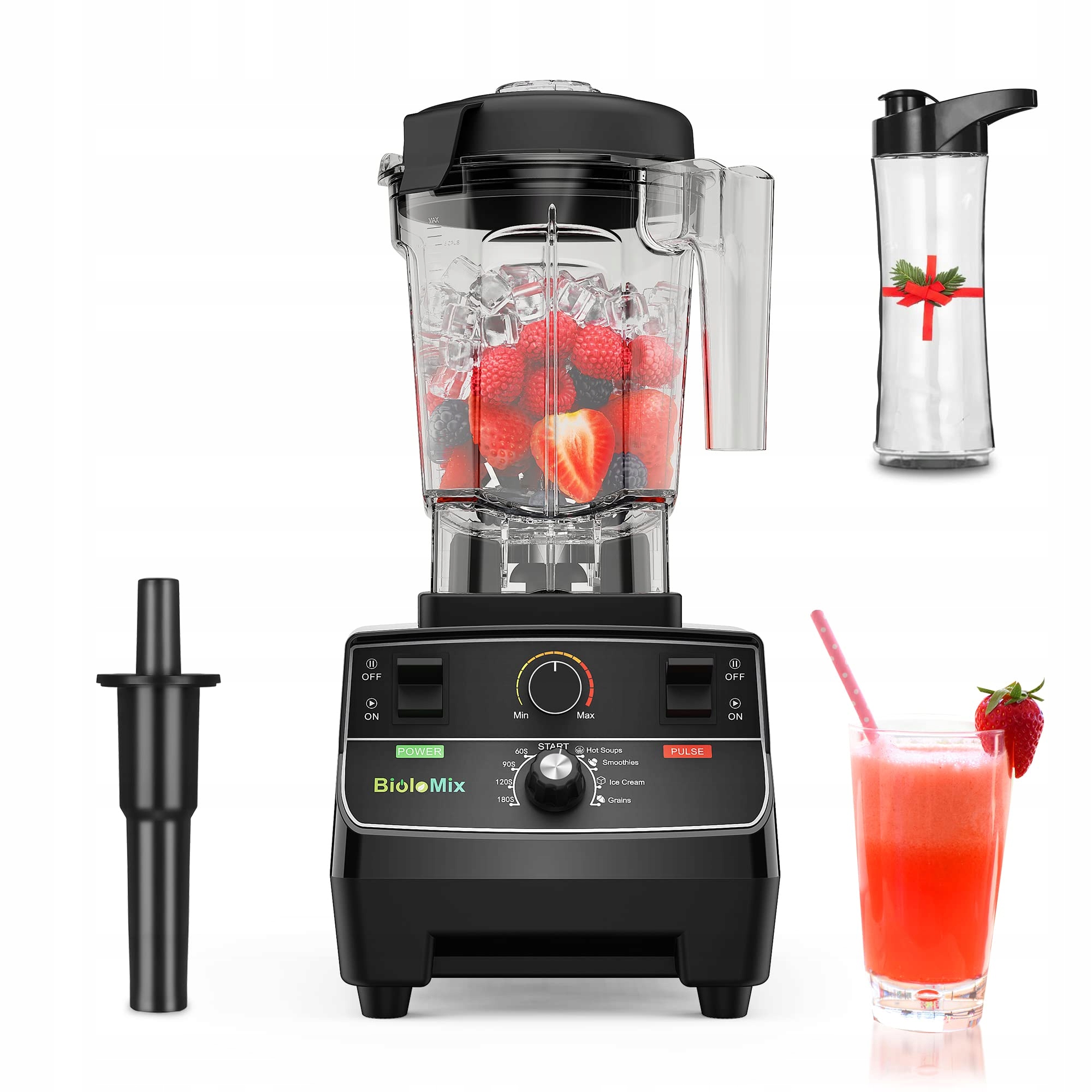 BIOLOMIX Krachtige Blender 2200W 2L 600ml BPA-Vrij Zelfreinigend