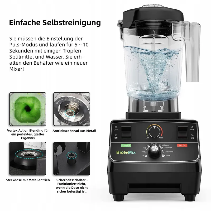 BIOLOMIX Krachtige Blender 2200W 2L 600ml BPA-Vrij Zelfreinigend — foto 4