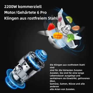 BIOLOMIX Krachtige Blender 2200W 2L 600ml BPA-Vrij Zelfreinigend — miniatuur 3