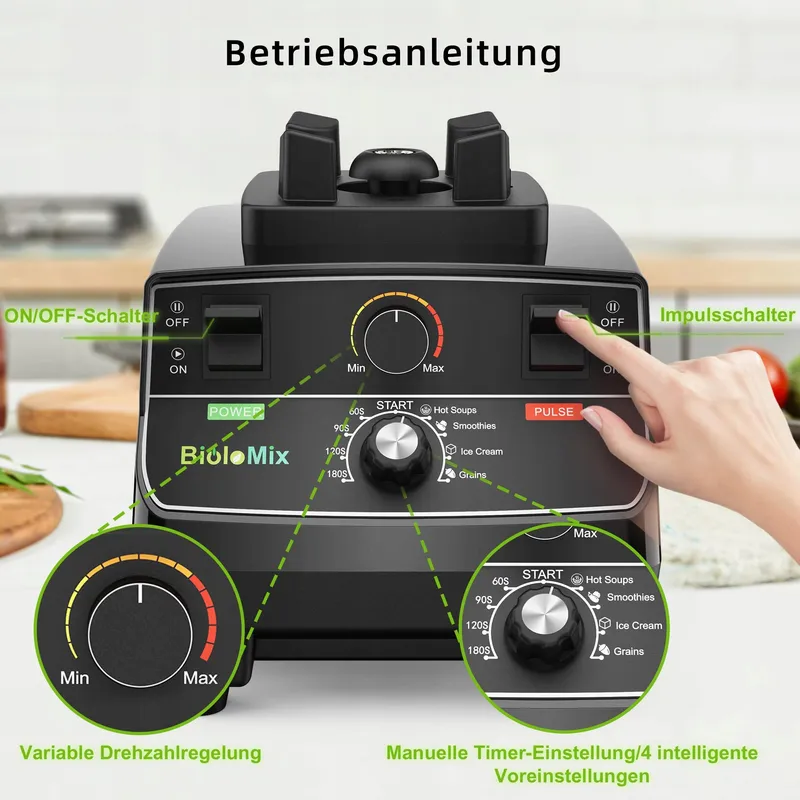 BIOLOMIX Krachtige Blender 2200W 2L 600ml BPA-Vrij Zelfreinigend — foto 2