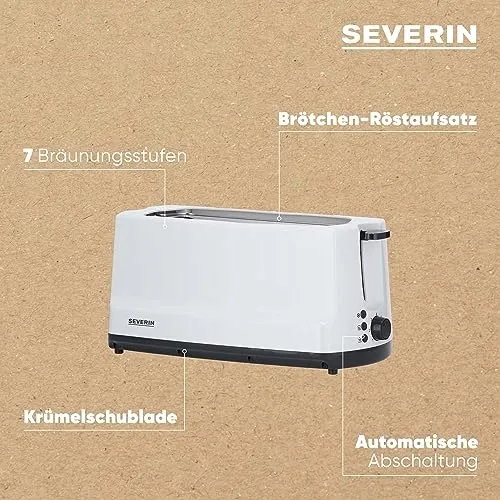 SEVERIN Langsleuf Broodrooster 4 Sneden Opwarmer Grijs Wit 1400W — foto 5