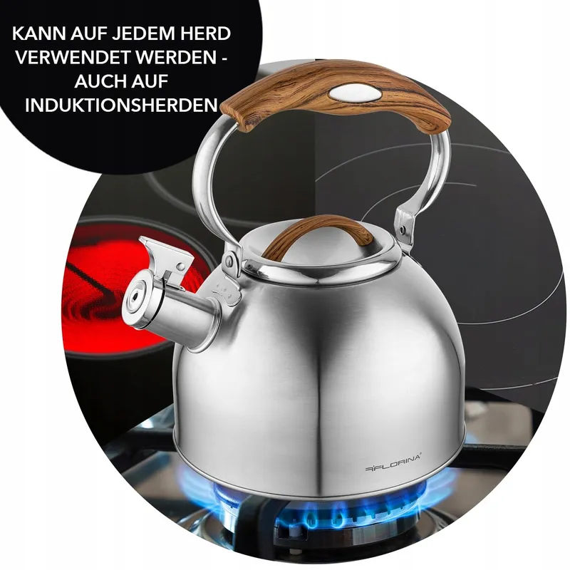 FLORINA JOE Waterkoker 2,5L RVS Houten Handvat Inductie Gas Elektrisch — foto 3