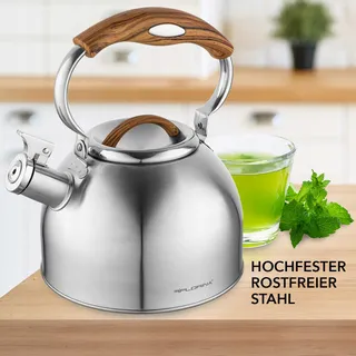 FLORINA JOE Waterkoker 2,5L RVS Houten Handvat Inductie Gas Elektrisch — miniatuur 2