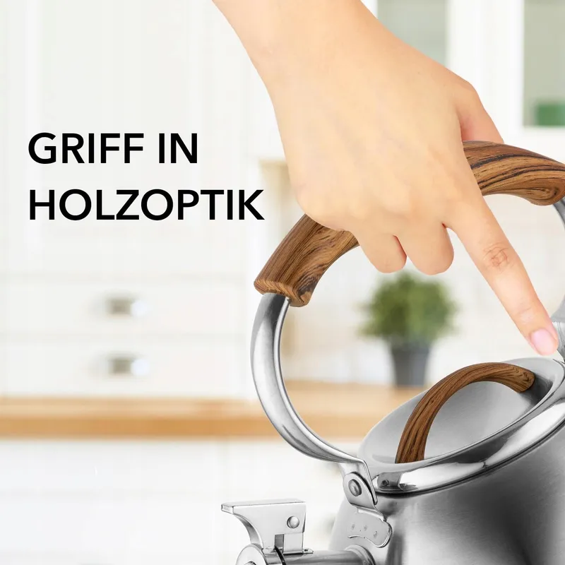 FLORINA JOE Waterkoker 2,5L RVS Houten Handvat Inductie Gas Elektrisch — foto 4
