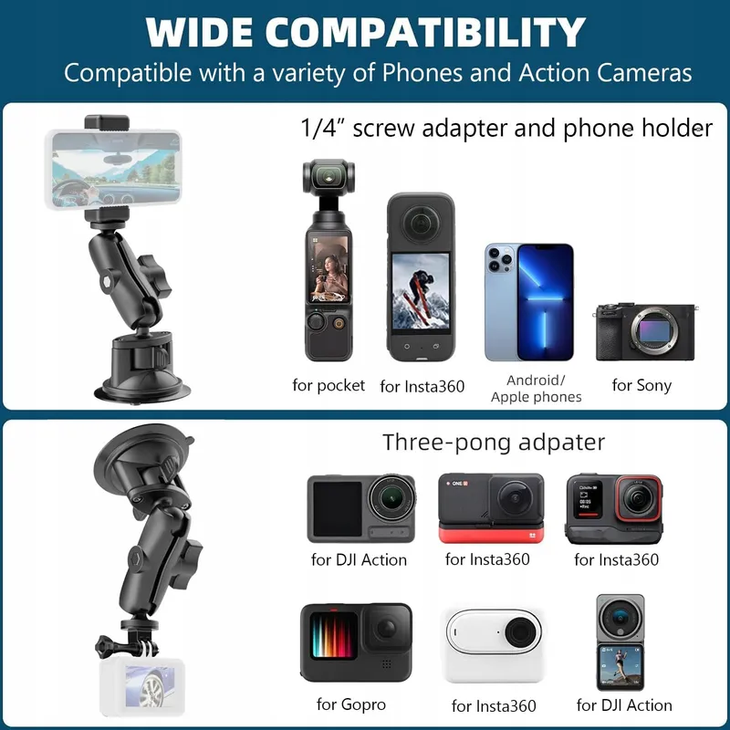 UNSTINCER Auto Zuignaphouder Telefoon Actiecamera 360° Voorruit — foto 5