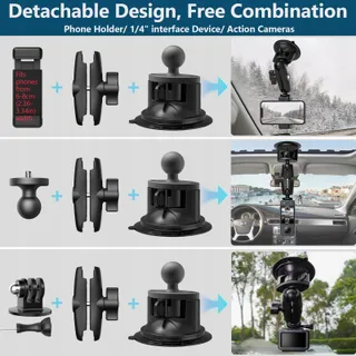 UNSTINCER Auto Zuignaphouder Telefoon Actiecamera 360° Voorruit — miniatuur 2