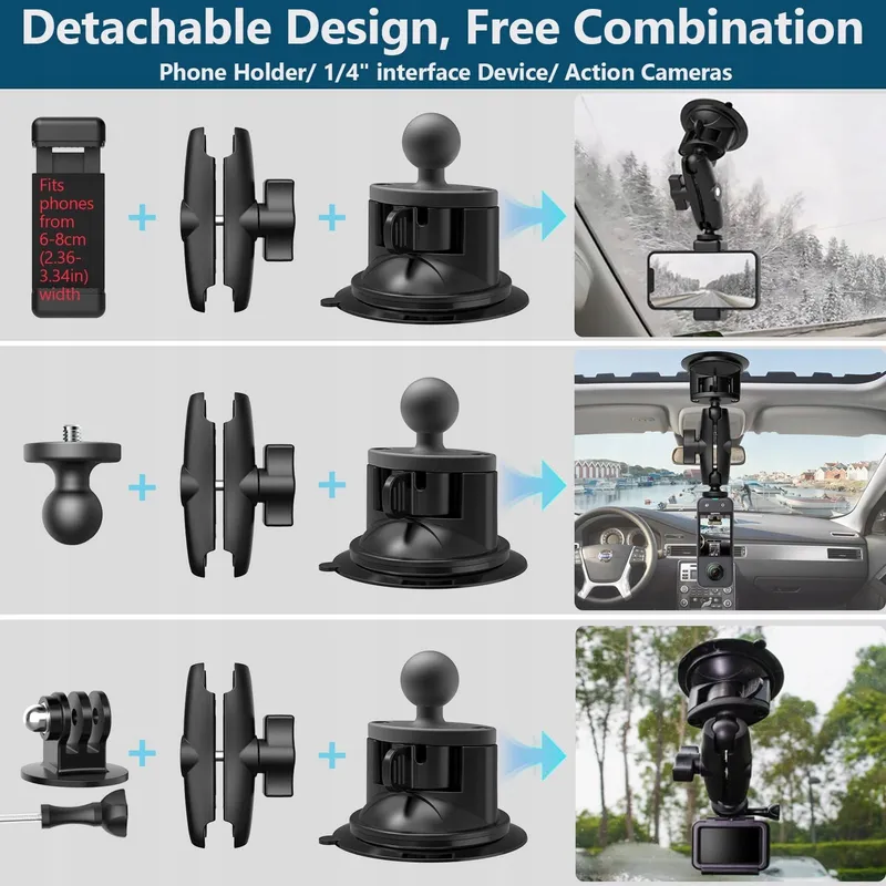 UNSTINCER Auto Zuignaphouder Telefoon Actiecamera 360° Voorruit — foto 2