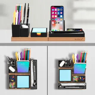 AOTHIA Bureau-organizer Hout Verstelbaar Zwart Met Telefoonhouder — miniatuur 4