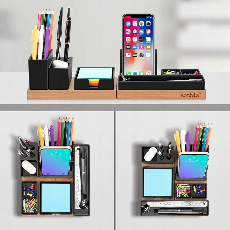 AOTHIA Bureau-organizer Hout Verstelbaar Zwart Met Telefoonhouder — foto 4