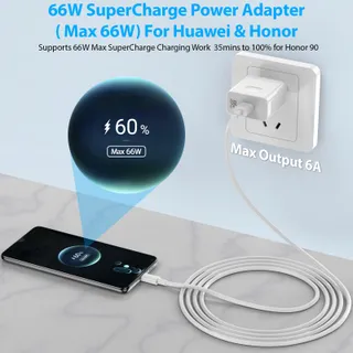 HUAWEI HONOR Supercharge Snellader 66W USB C Kabel Honor 90 80 70 — miniatuur 6