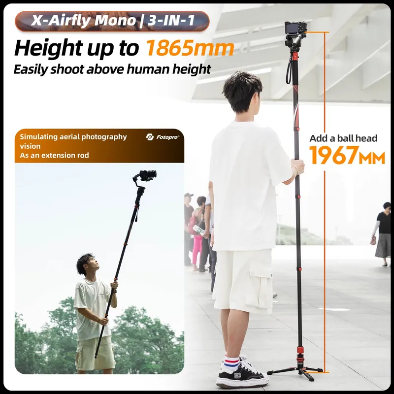 FOTOPRO X-Airfly Mono Carbon Statief 185cm 3-in-1 Reis — foto 6