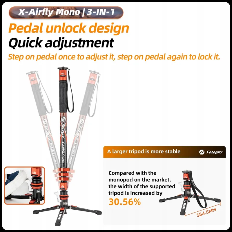 FOTOPRO X-Airfly Mono Carbon Statief 185cm 3-in-1 Reis — foto 4