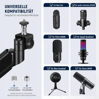NEEWER Laag Profiel Microfoonarm 360° Shure Blue Yeti Podcast — miniatuur 7
