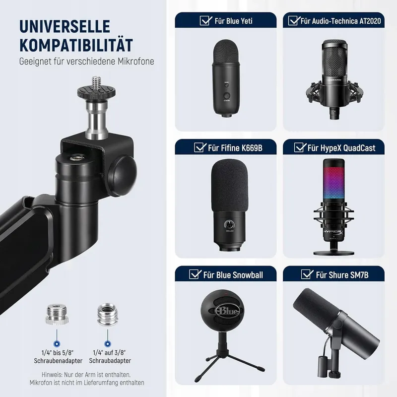NEEWER Laag Profiel Microfoonarm 360° Shure Blue Yeti Podcast — foto 7