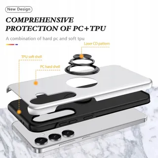 YANJIEER ESONG Hoesje Galaxy S24 Ringhouder Schokbestendig Zilver — miniatuur 5