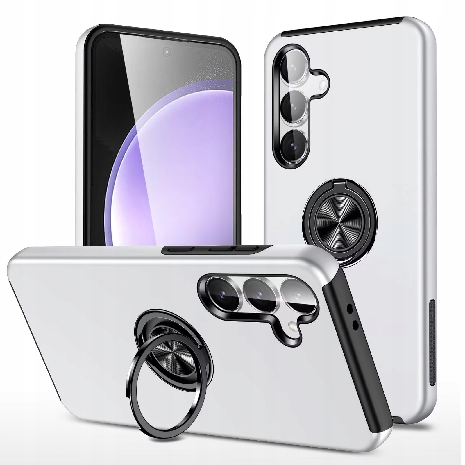 YANJIEER ESONG Hoesje Galaxy S24 Ringhouder Schokbestendig Zilver