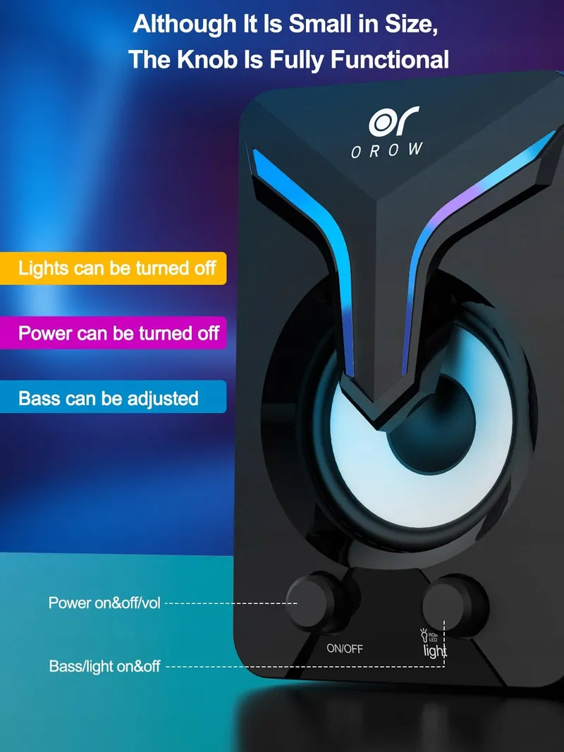 OROW PC Luidsprekers 2.1 11W met Subwoofer RGB Gaming USB Aux — foto 2