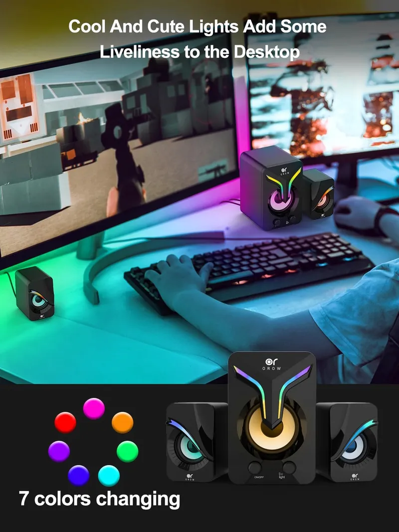 OROW PC Luidsprekers 2.1 11W met Subwoofer RGB Gaming USB Aux — foto 5