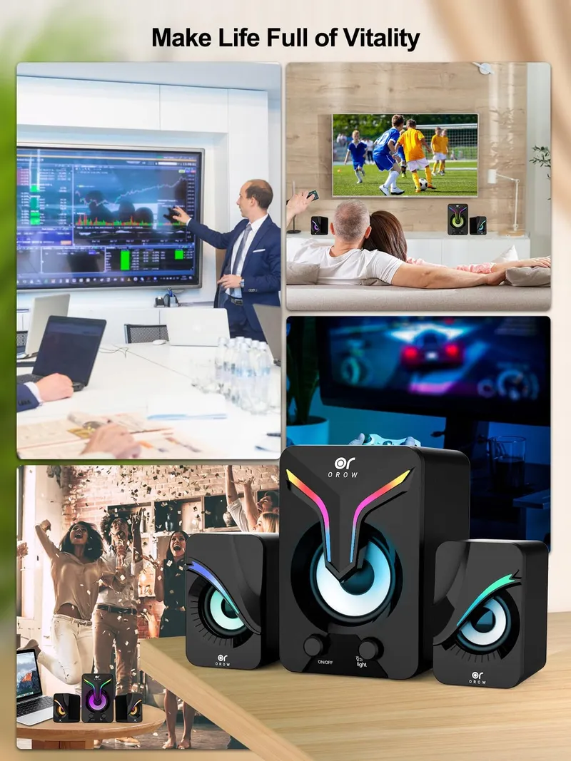 OROW PC Luidsprekers 2.1 11W met Subwoofer RGB Gaming USB Aux — foto 7