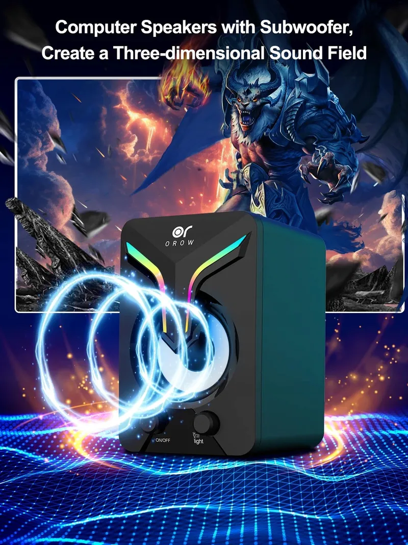 OROW PC Luidsprekers 2.1 11W met Subwoofer RGB Gaming USB Aux — foto 6