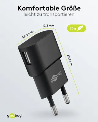 GOOBAY USB Thuislader 5W 1A Zwart voor Smartphones — miniatuur 3