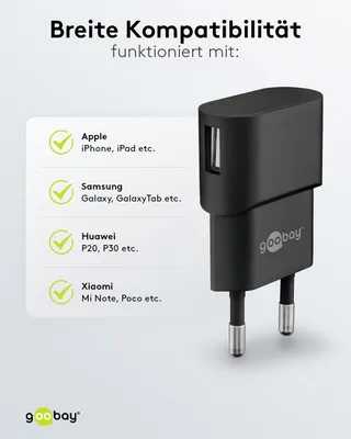 GOOBAY USB Thuislader 5W 1A Zwart voor Smartphones — miniatuur 7