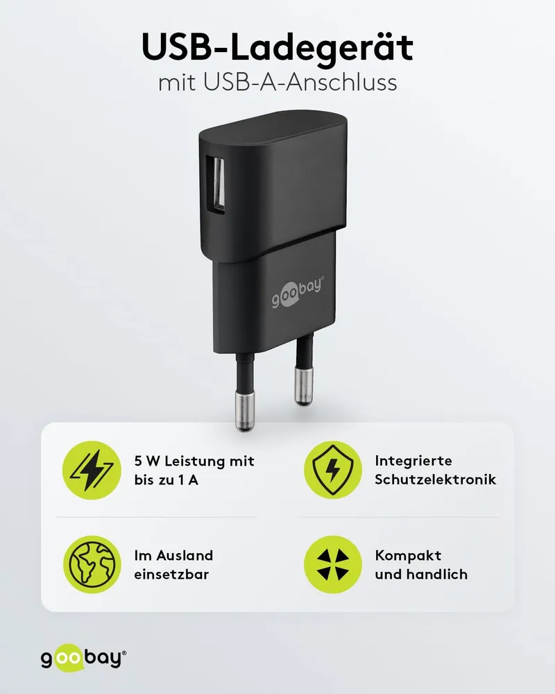 GOOBAY USB Thuislader 5W 1A Zwart voor Smartphones — foto 2