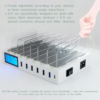 Snellaadstation Met Schakelaar QC3.0 7 USB Poorten LCD — miniatuur 4