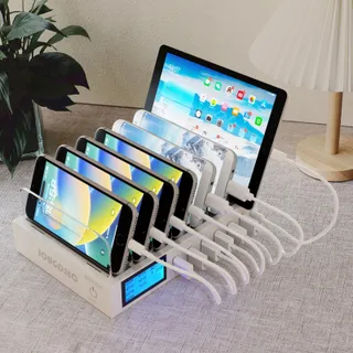 Snellaadstation Met Schakelaar QC3.0 7 USB Poorten LCD — miniatuur 8
